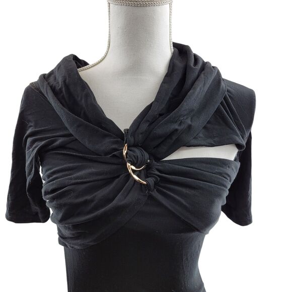 Jonathan Simkhai Ruched Bodycon Midi Dress Size Small Black Modal Cut Out - Picture 4 of 9